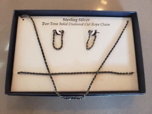 Two tone sterling rope necklace and earrings NIB - Picture 1 of 3