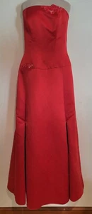 Eden Maids Beaded/ sequin long waist Dress Prom Party Bridesmaid Red size 8 - Picture 1 of 11
