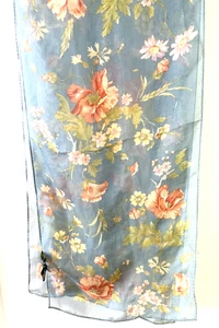 RALPH LAUREN lovely Blue Floral Sheer 100% Silk Bias Oblong Scarf 52" long - Picture 1 of 6