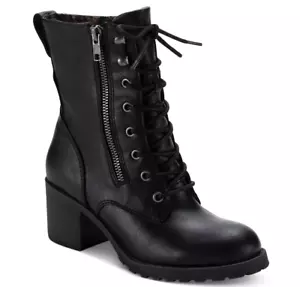 Botas al tobillo Sun + Stone para mujer Sloanie negras de imitación de cuero con cordones talla 8,5 - Imagen 1 de 1
