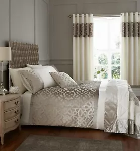 Catherine Lansfield Lattice Cut Velvet Duvet Cover Bedroom Collection Natural - Picture 1 of 31