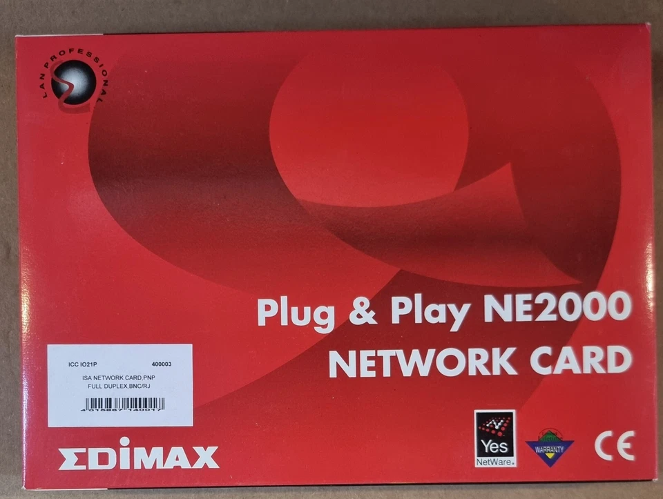 EDIMAX NE2000 ISA Netzwerkkarte PnP 10Mbps BNC RJ45 Full Duplex Retro OVP - Bild 1 von 3