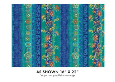 Mythical Mermaids Atlantis Fabric Benartex Oceanic Stripe Teal Cotton By Yard - Image 1 of 4