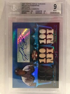MIGUEL CABRERA 2007 TRIPLE THREADS RELICS SAPPHIRE AUTO 3/3 BGS 9 MINT