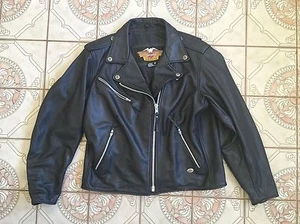 Vtg RARE HARLEY DAVIDSON ANTIQUE BLACK POCKET LEATHER JACKET - Woman's XL - Bild 1 von 10