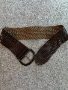 Ralph Lauren Woven Leather Belt Brown L Wide Braided Oval Buckle - Picture 1 of 11