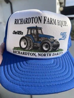 De colección Años 70 Cobra Genesis Ford New Holland Azul Trucker Sombrero Dakota del Norte Malla Foto 1 de 4