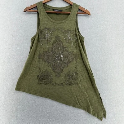 Rock & Republic Sleeveless Tank Top Olive Green XS Boho Rock Bling Biker Moto - Image 1 of 4