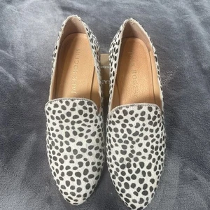 JACK ROGERS Women's Audrey haircalf Loafers in black and bone animal print 6M - Picture 1 of 9