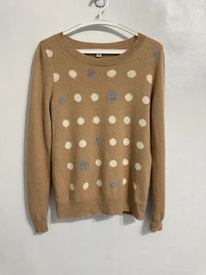 Halogen Size M 100% Cashmere Sweater Womens Beige Polka Dot Crew Pullover - Image 1 of 4