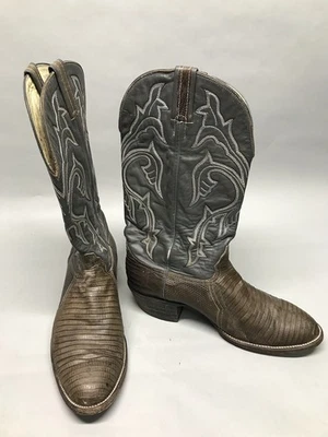 Vintage 1988 Botas Hondo Masculinas 10.5 D Pele de Lagarto Modelo 7995 Western Cowboy Cinza - Imagem 1 de 4