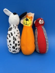 Lote de 3 boliche de felpa vintage animales manchas de guinga gato perro oso - Imagen 1 de 7