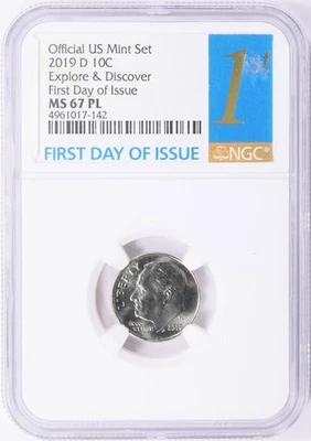 2019 - D  ROOSEVELT  DIME  -  FIRST  DAY  OF  ISSUE  -  MS 67 PL - Image 1 of 2