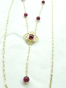 Beautiful 14K Yellow Gold Peter Brams Amethyst Drop Paperclip Chain 19” Necklace - Picture 1 of 22