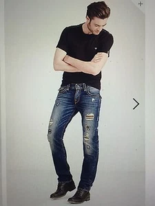 TRUE RELIGION GENO SUPER-T MEN JEAN PATCHED RECRUIT ME08NYL7 NWT 36W $379 USA - Picture 1 of 12