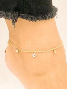 14k Gold Fancy Puffed Hearts Tri-Color Anklet Adjustable 9 or 10 Inches - Picture 1 of 7