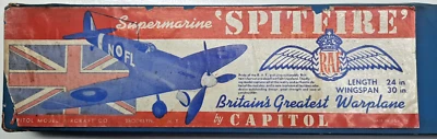 30" SUPERMARINE SPITFIRE British WW2 Fighter Balsa Model Airplane Kit Capitol C2 - Image 1 of 4