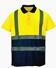 Hi Visibility gelbes & marineblaues Poloshirt - reflektierendes zweifarbiges Kontrast-Poloshirt
