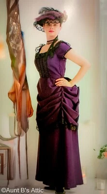 Victorian Costume Dress 3 Piece Purple/Black SS Dress Bustle & Chocker 2 Sizes - Image 1 of 4