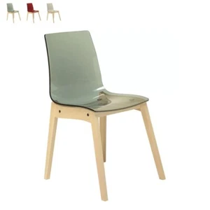 Sedia Trasparente con Gambe in Legno Design Elegante Grand Soleil Lollipop Wood - Foto 1 di 9