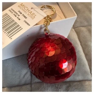 NWT Michael Kors Disco Ball/Pom Pom Handbag Key Ring Charm FOB CHERRY RED $58 - Picture 1 of 5