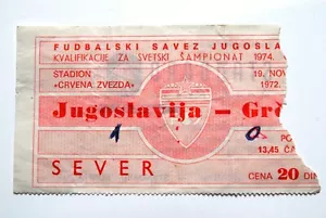BIGLIETTO PARTITA CALCIO ORIGINALE JUGOSLAVIA GRECIA 1972 BELGRADO - Foto 1 di 2