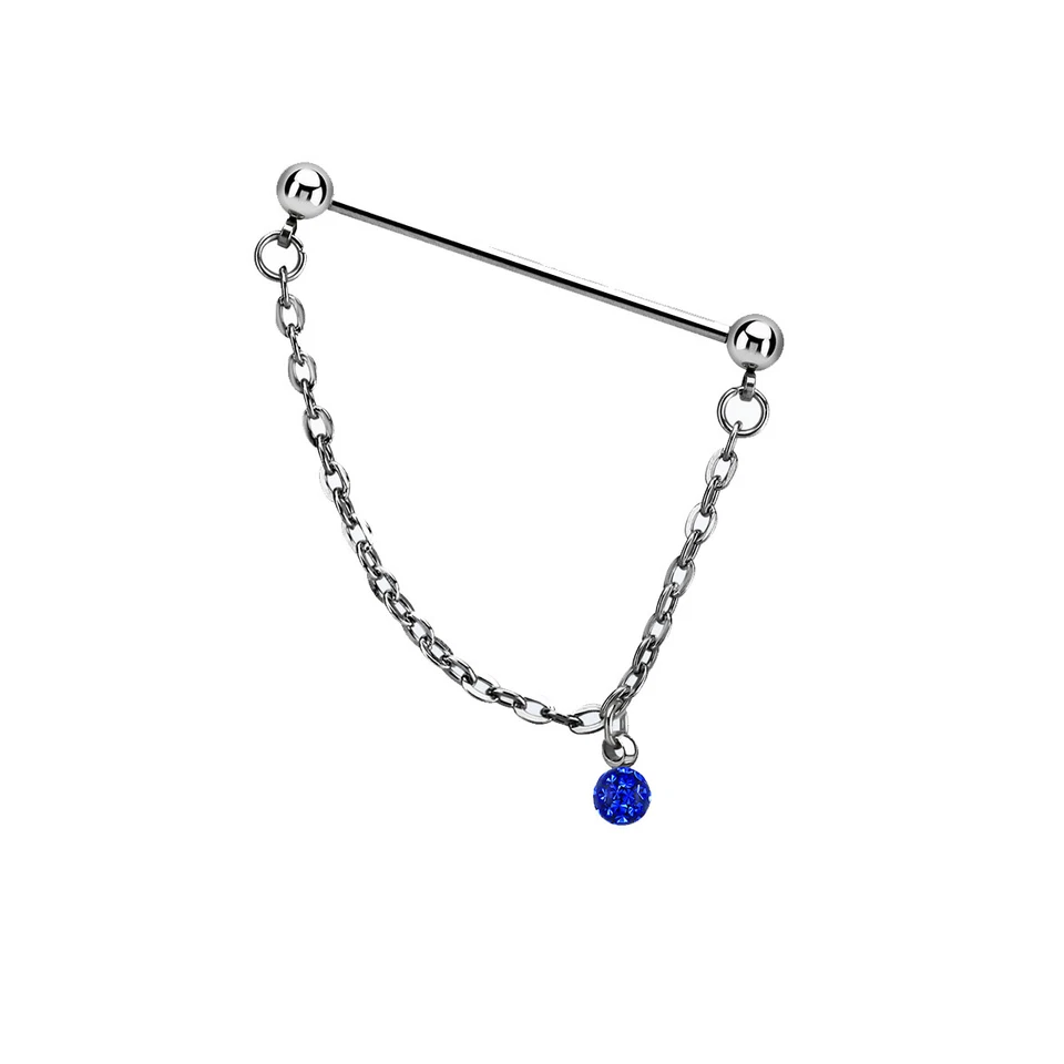 14G Ear Industrial Barbell Resin Dangling with chain and 5mm Press Fit Gems Ball - Image 1 of 4
