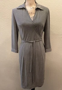 VINTAGE HAROLDS CLASSIC BLACK & IVORY COLLARED WRAP DRESS SIZE 6 EUC - Picture 1 of 10
