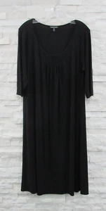 Eileen Fisher Black Washable Silk Jersey 3/4 Sleeve Below Knee Dress XL - Picture 1 of 5