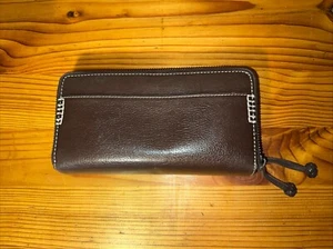SUNDANCE Brown Leather Women’s Double Zipper Clutch Wallet Purse Checkbook - Bild 1 von 18