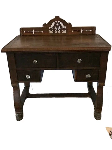 Desk Antique Victorian Writing Wood Hand Handmade Vintage Style Walnut Drawers Cover