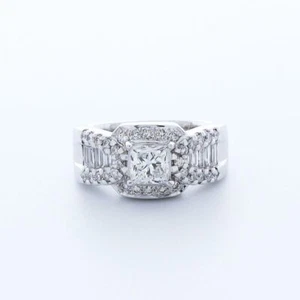 2.5CT NATURAL DIAMOND G/SI2 PRINCESS CUT 14K GOLD FOUR-PRONG VINTAGE ACCENT RING - Picture 1 of 7