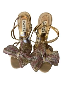 Badgley Mischka Janie Embellished 6.5M Evening Shoe Heels Sandal Beige Tulle Bow - Picture 1 of 11