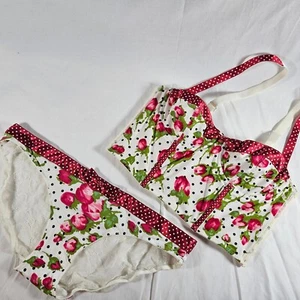 Victoria's Secret 34B Medium Longline Bra Bustier Hiphugger Bikini White Red Dot - Picture 1 of 6