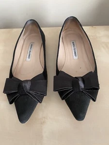 Manolo Blahnik Size 35 1/2 Velvet Big Bow Pointed Ballet Flats Girly Classy - Picture 1 of 9