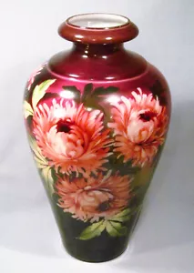 Enorme vaso 13" dipinto a mano crisantemo dalia rosa bordeaux - stupendo! - Foto 1 di 8