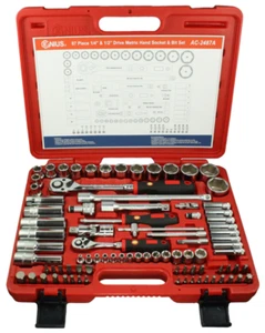 87Pc 1/4" & 1/2" Drive Socket, Ratchet & Accessory Set Genius Tools Ac-2487A - Picture 1 of 1