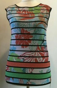 Marc Cain Flowers Top Womens Stripe Look Print Size 8-12 Uk BNWT RRP €249 Multi - Picture 1 of 7