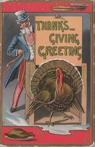 Thanksgiving Uncle Sam With Turkey On Leash Patriotic c1910s A postcard FP9 - Picture 1 of 2