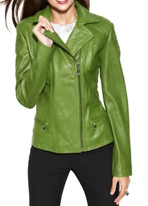 Royal Women Leather Jacket Genuine Lambskin Motorcycle Biker Green - Picture 1 of 4