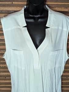 Nuevo Top Calvin Klein Talla XL Blanco Sin Mangas Relajado Cuello en V Rayón Bolsillos Elásticos - Imagen 1 de 15
