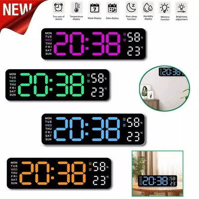 Digital LED Large Display Wall Desk Alarm Clock With Calendar Temperature Date - Image 1 of 4