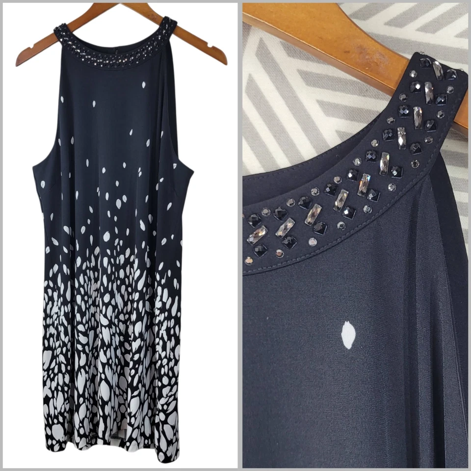 Vestido Pequeño Casa Blanca Mercado Negro Talla XL WHBM Elástico Slinky Tirantes Espalda Foto 1 de 4