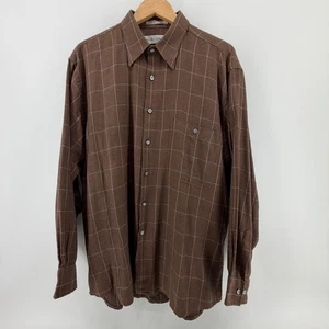 Camicia uomo Henry Grethel grande marrone spina di pesce a quadri con bottoni - Foto 1 di 12