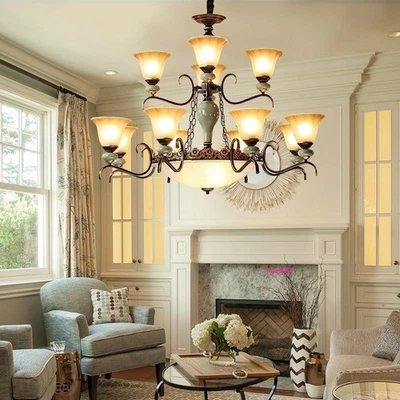 Villa Ceramic Chandelier Dining Room Bedroom Pendant Lamp Hotel Ceiling Lighting - Image 1 of 4