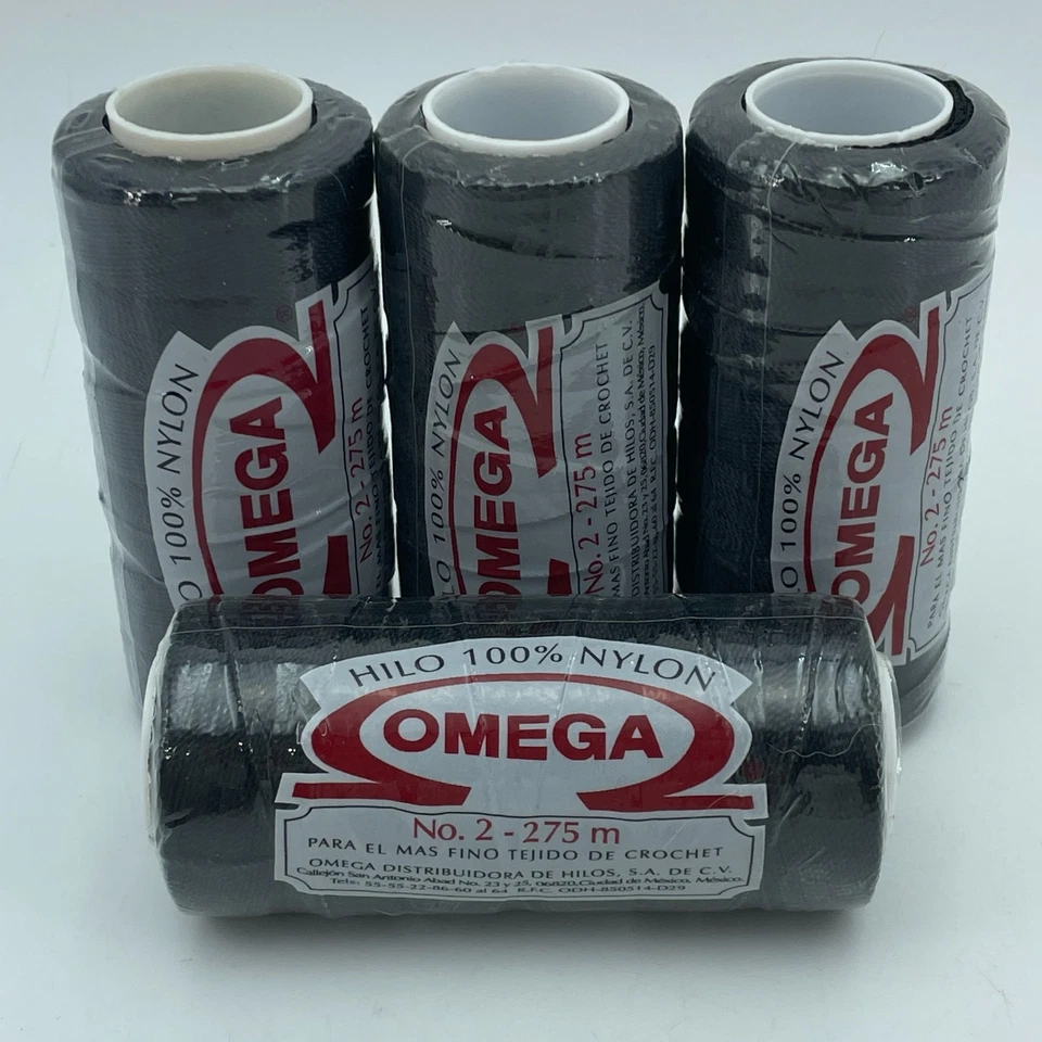 OMEGA Nylon Crochet Thread No 2 Black 275m 4 Spools Strong Durable Mexico NEW - Image 1 of 3