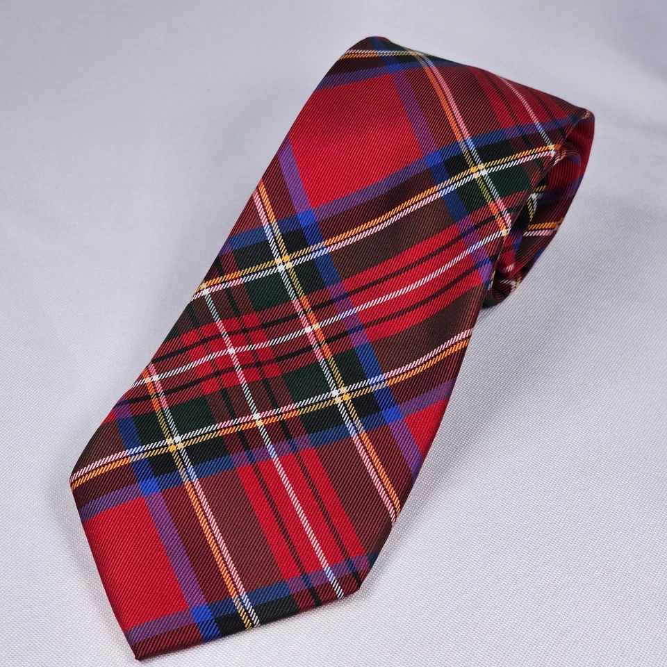 Tommy Hilfiger Hombre Tartán Cuadros Seda Corbata Rojo Verde Azul Clásico Navidad Foto 1 de 2