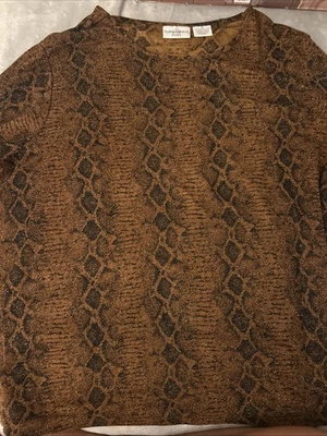 Kathy Ireland Plus Size 3X Shirt Short Sleeve Brown Black Snake Print Metallic - Image 1 of 4