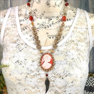 Corona Adornada Montaje Artesanal Camafeo Citrino Cornalina Cuentas Collar Foto 1 de 4