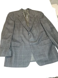 Boss Hugo Boss Blazer Men 42 S Windowpane Plaid Gray Casmere Wool Sports Coat  - Picture 1 of 9